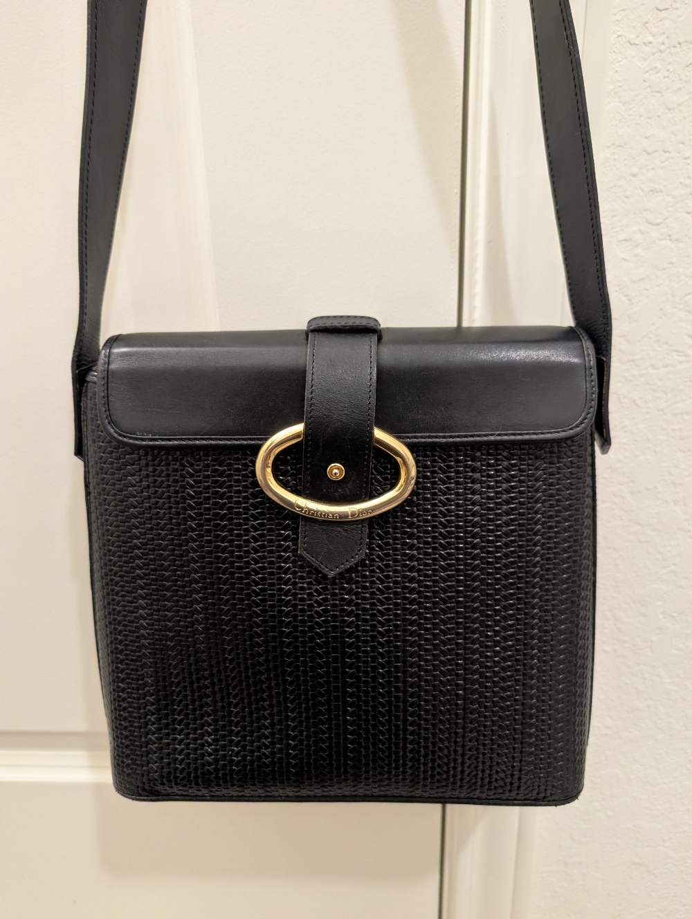 Authentic Vintage Christian Dior Black Crossbody Bag with Gold Hardware